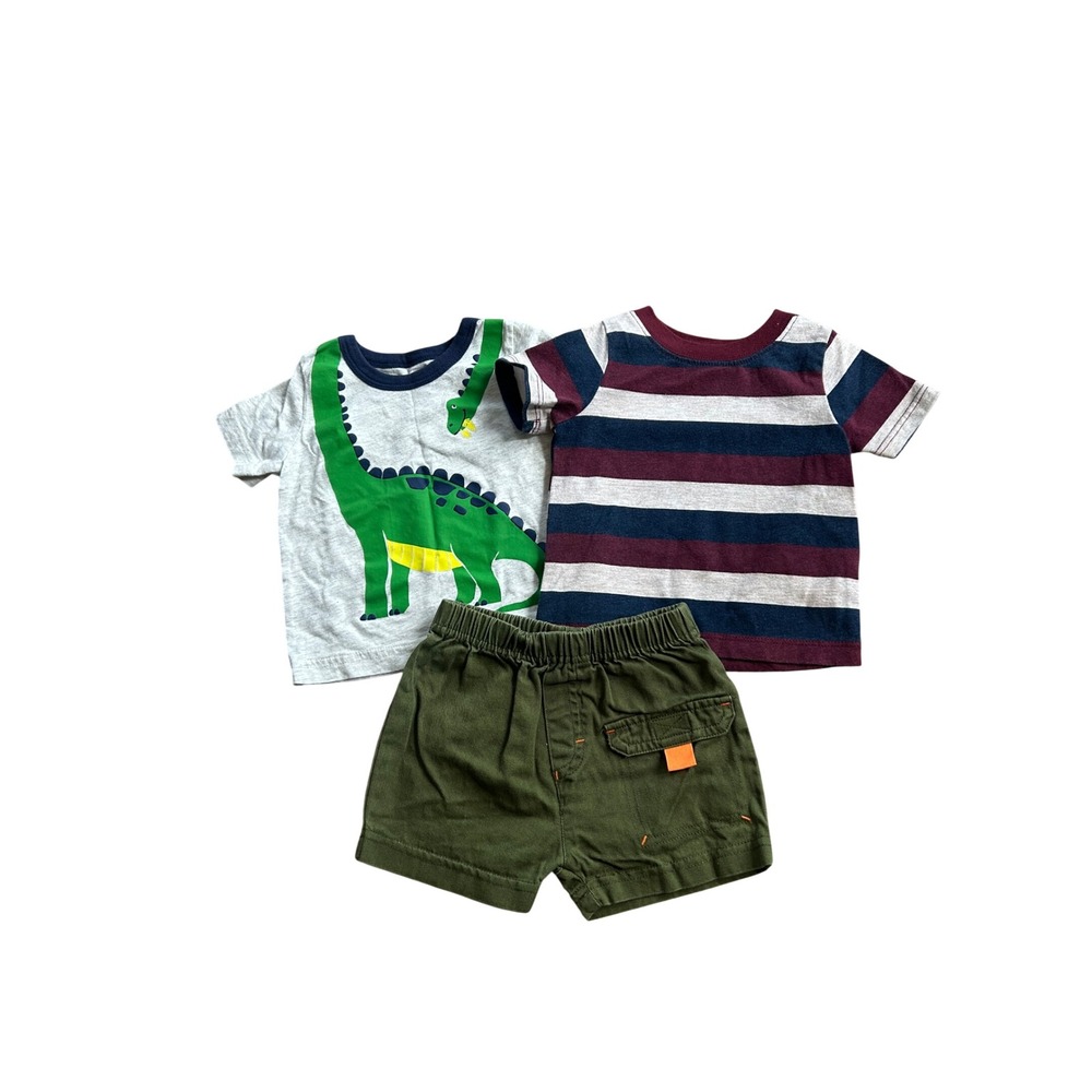 Carter's Shirt & Shorts Set Baby Boy Size 3-6 Months Dinosaur Stripes